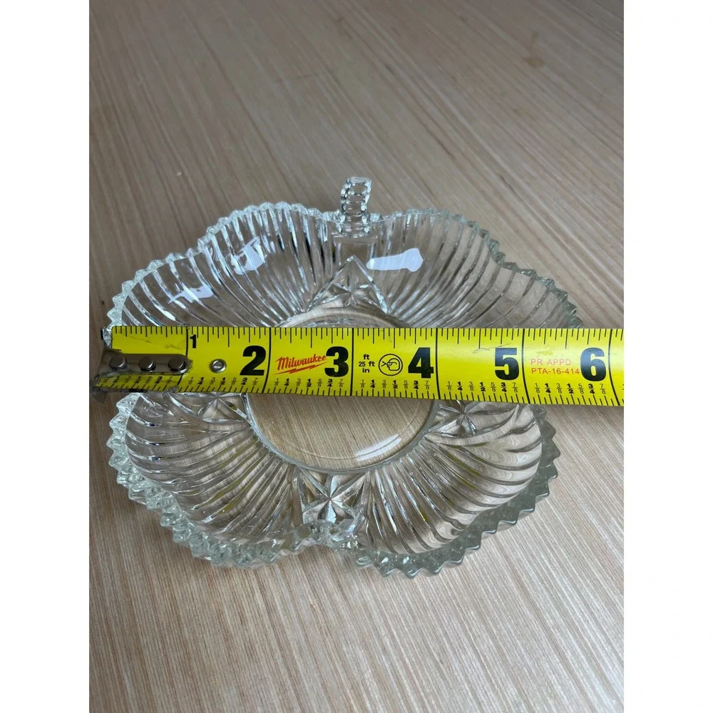 Vintage Federal Glass Shamrock Clover Clear Pressed Glass Candy Trinket Bowl
